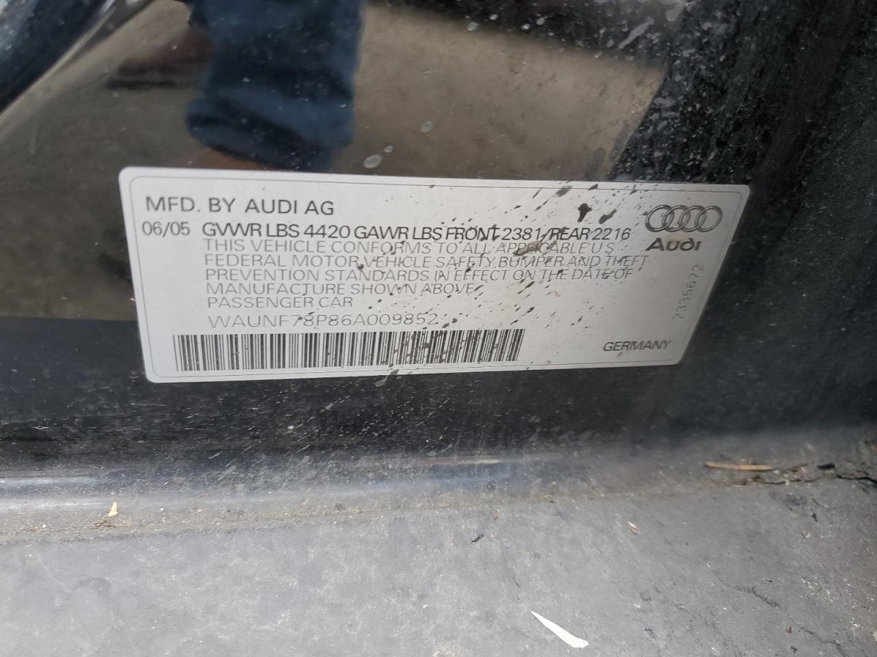 WAUNF78P86A009852 2006 Audi A3 2.0 Premium