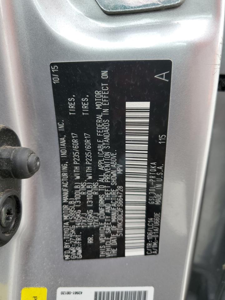 5TDYK3DC2FS664728 2015 Toyota Sienna Xle