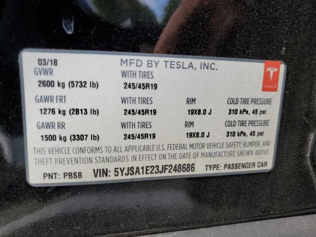 2018 Tesla Model S VIN: 5YJSA1E23JF248686 Lot: 55752724