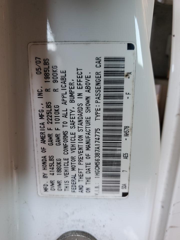 1HGCM56387A174775 2007 Honda Accord Se