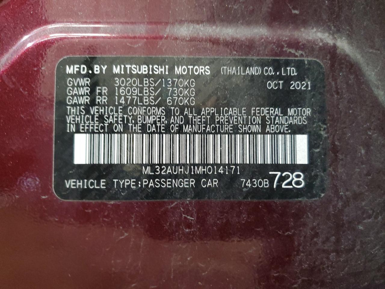 ML32AUHJ1MH014171 2021 Mitsubishi Mirage Es