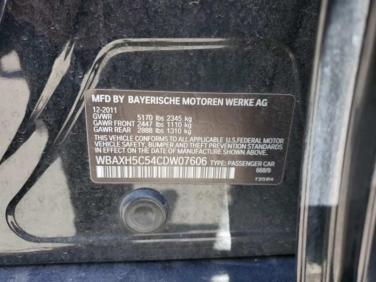 WBAXH5C54CDW07606 2012 BMW 528 Xi