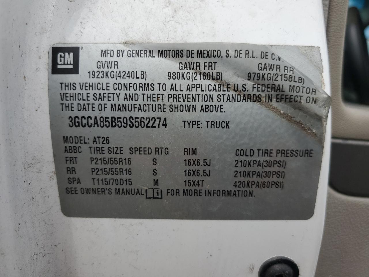 3GCCA85B59S562274 2009 Chevrolet Hhr Panel Ls