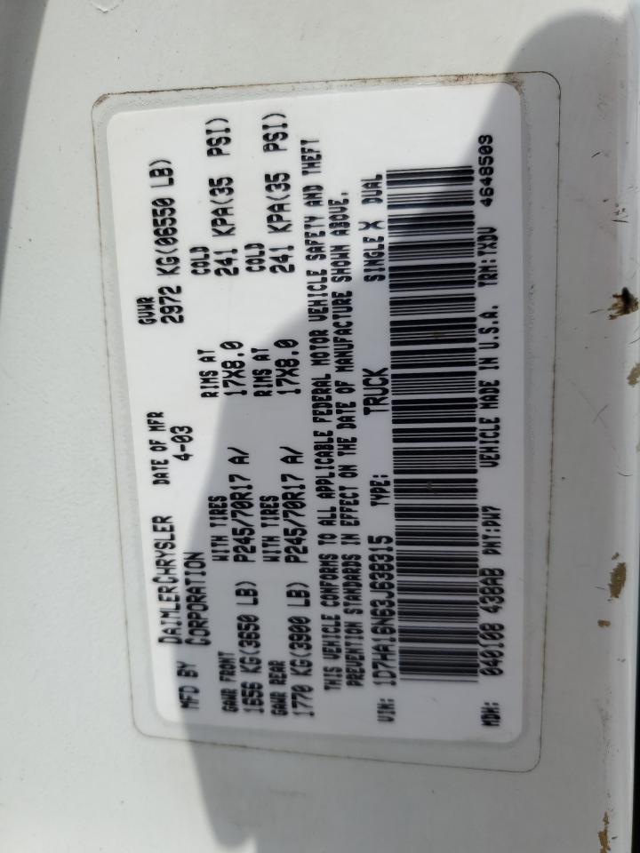 1D7HA16N63J638315 2003 Dodge Ram 1500 St