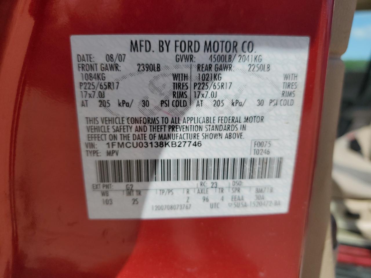 1FMCU03138KB27746 2008 Ford Escape Xlt