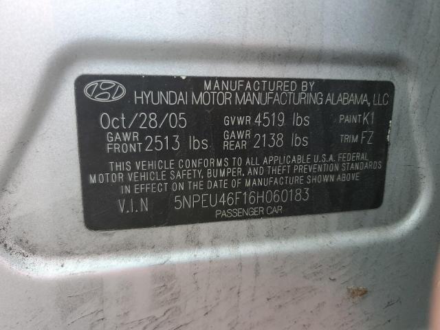 2006 Hyundai Sonata Gls VIN: 5NPEU46F16H060183 Lot: 54688724