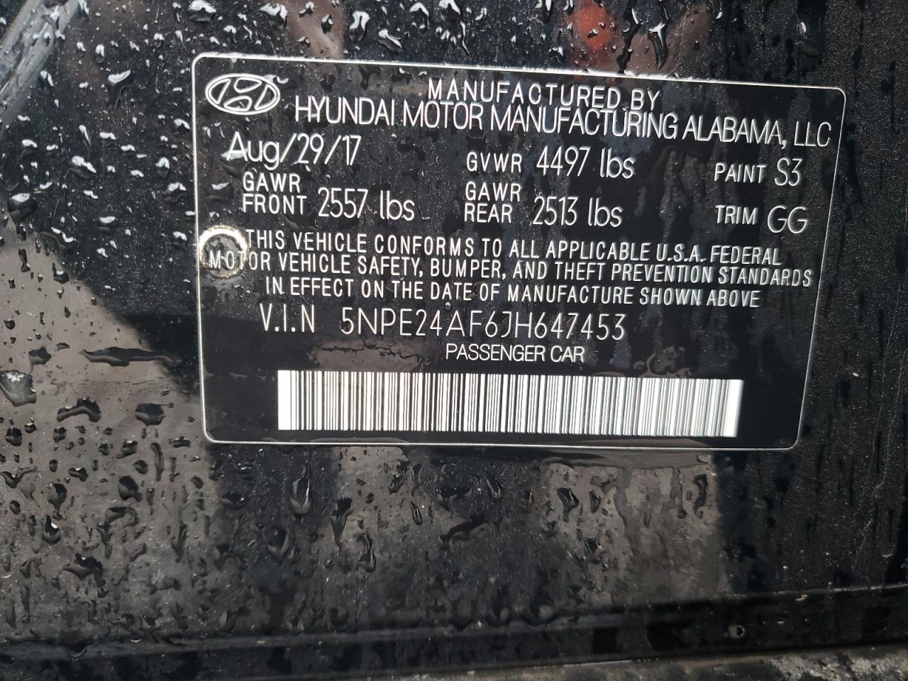 5NPE24AF6JH647453 2018 Hyundai Sonata Se