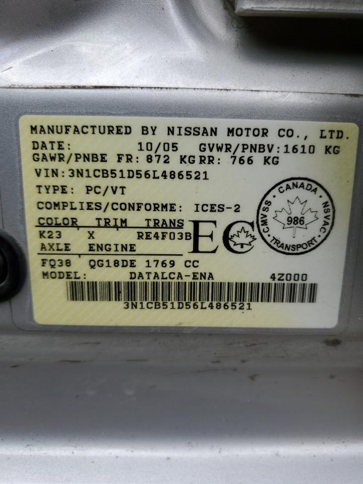 3N1CB51D56L486521 2006 Nissan Sentra 1.8