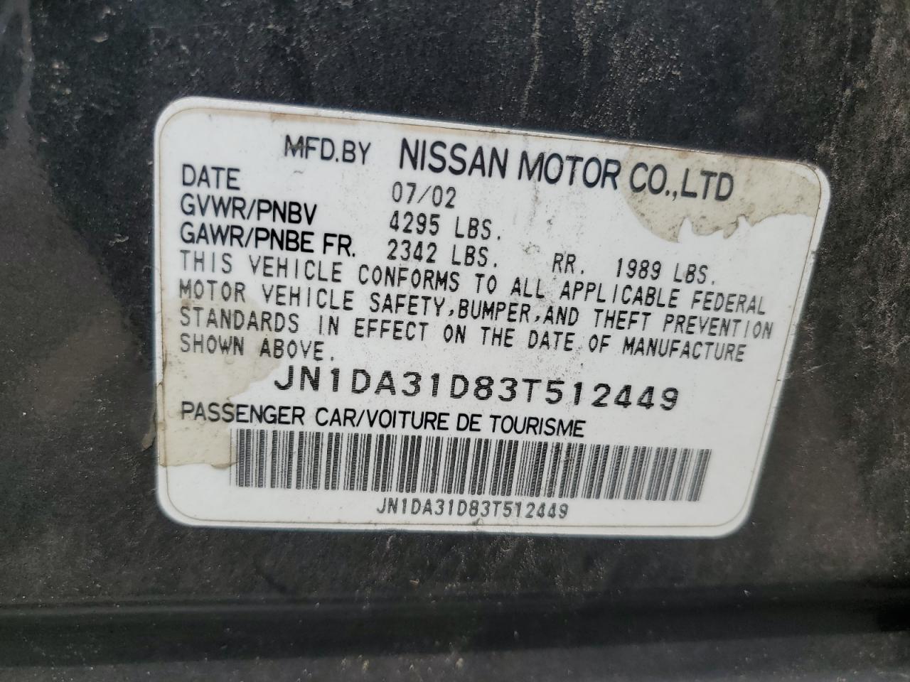 JN1DA31D83T512449 2003 Nissan Maxima Gle