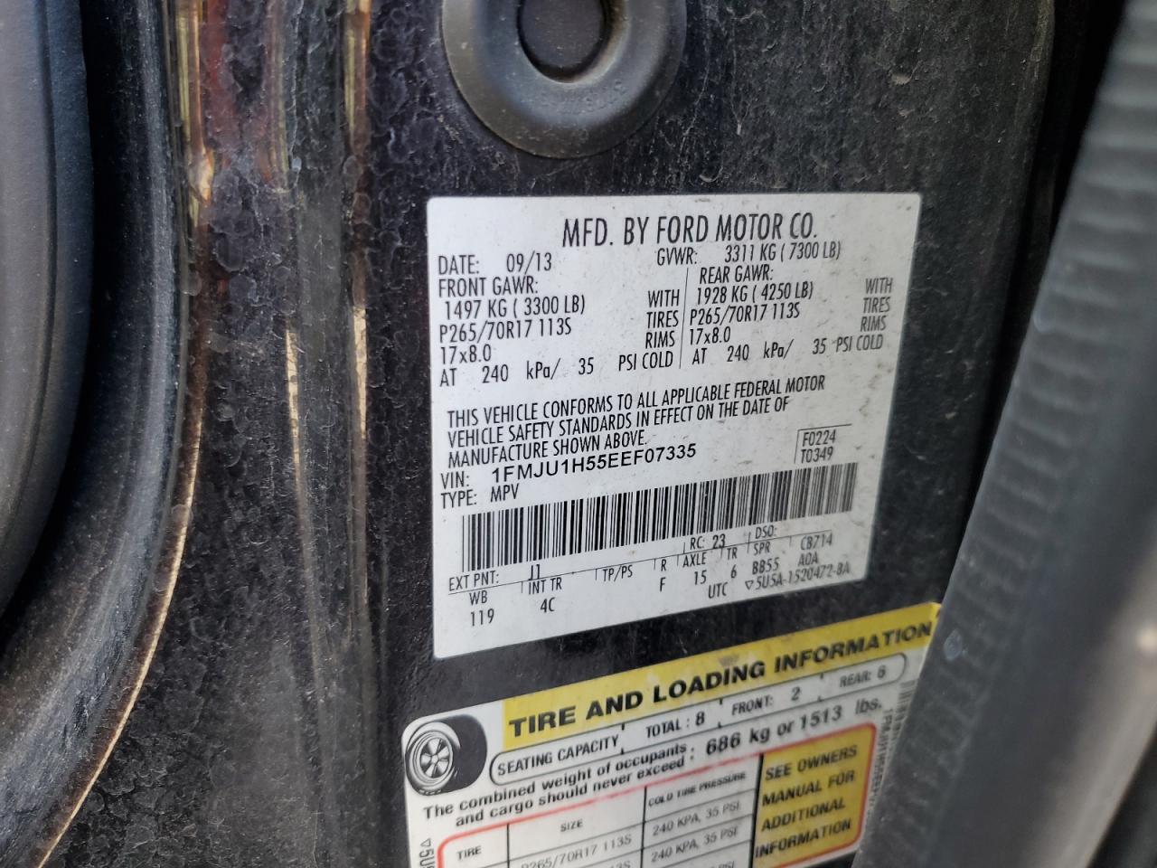 1FMJU1H55EEF07335 2014 Ford Expedition Xlt