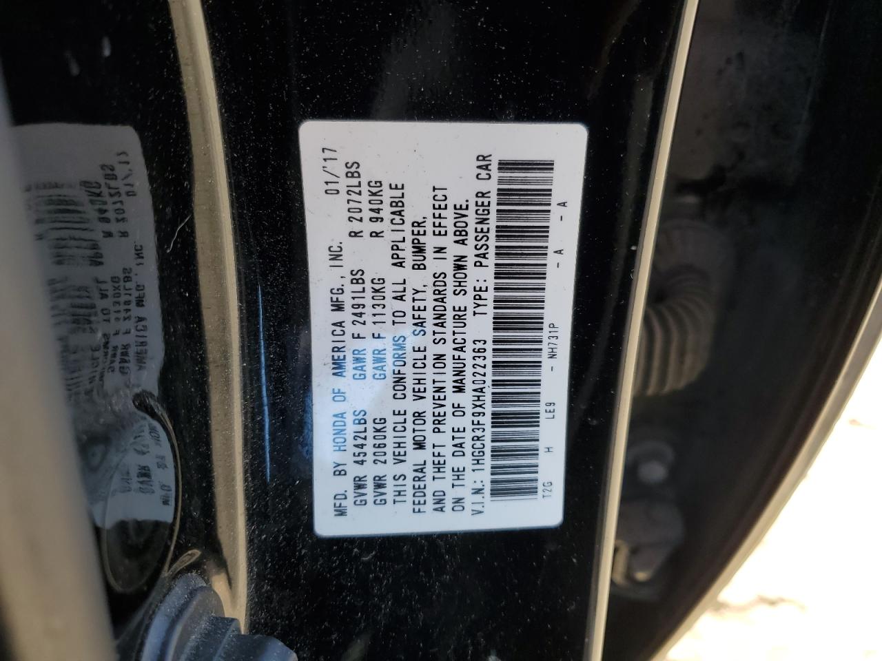 1HGCR3F9XHA022363 2017 Honda Accord Touring