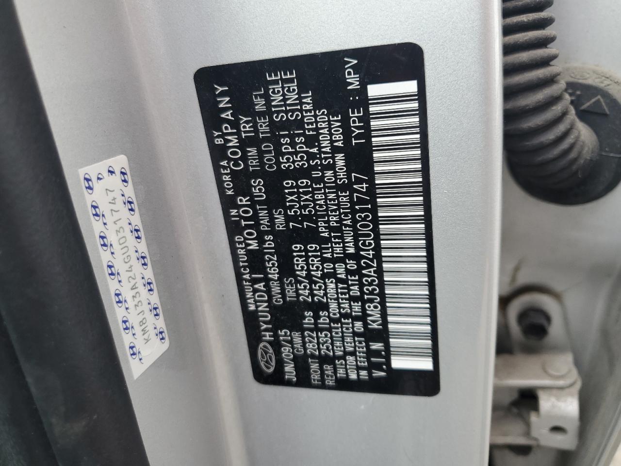 KM8J33A24GU031747 2016 Hyundai Tucson Limited