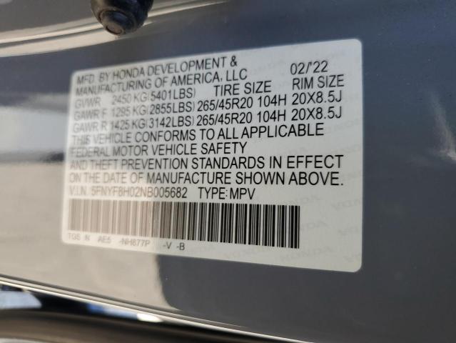 2022 Honda Passport Elite VIN: 5FNYF8H02NB005682 Lot: 54525724