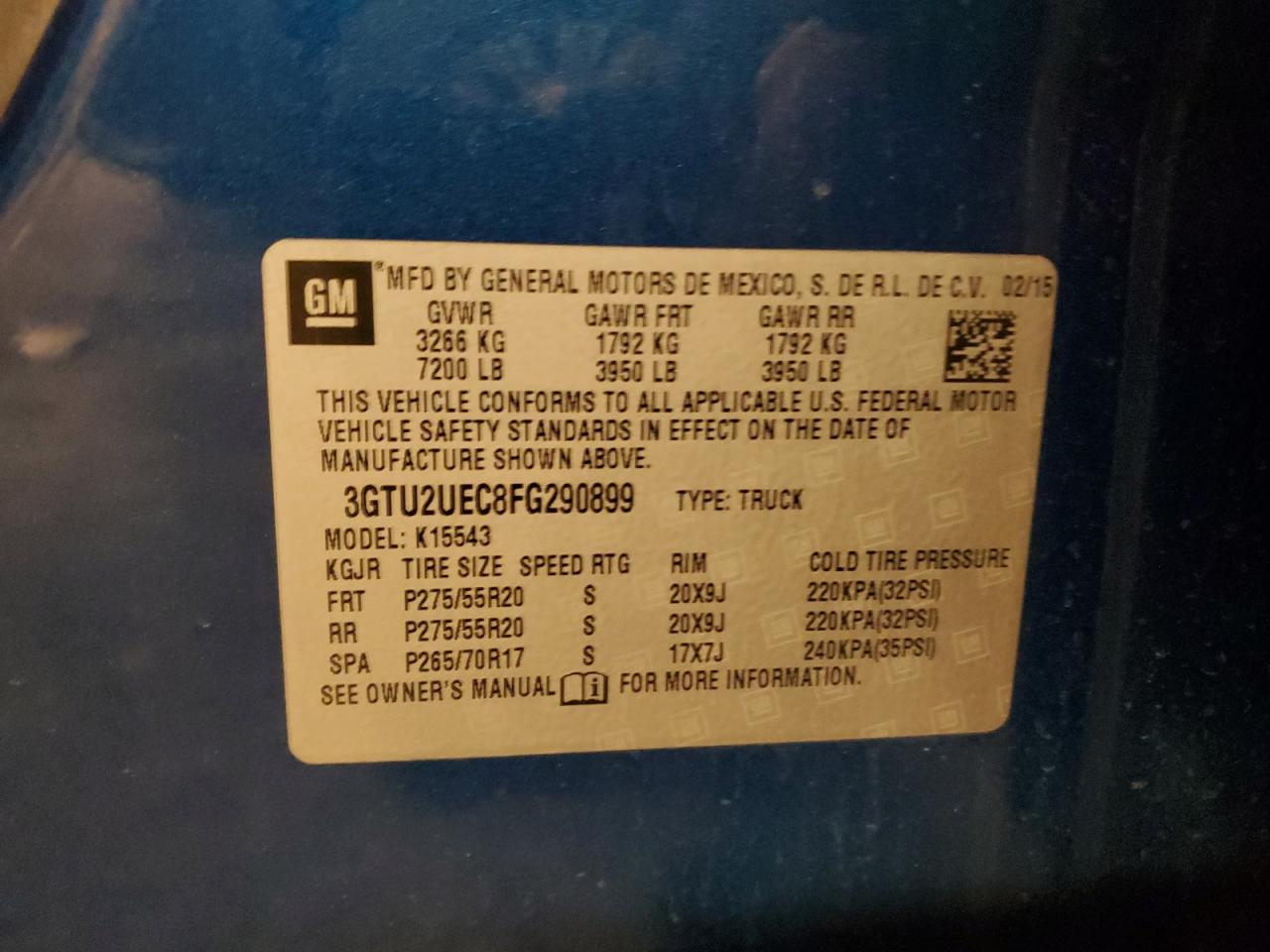 3GTU2UEC8FG290899 2015 GMC Sierra K1500 Sle