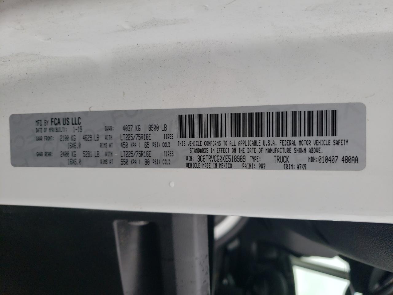 3C6TRVCG0KE518989 2019 Ram Promaster 2500 2500 High