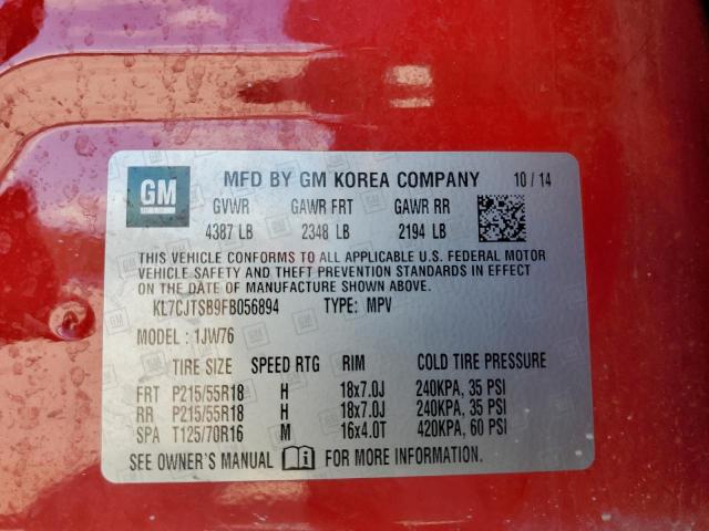 2015 Chevrolet Trax Ltz VIN: KL7CJTSB9FB056894 Lot: 55616604