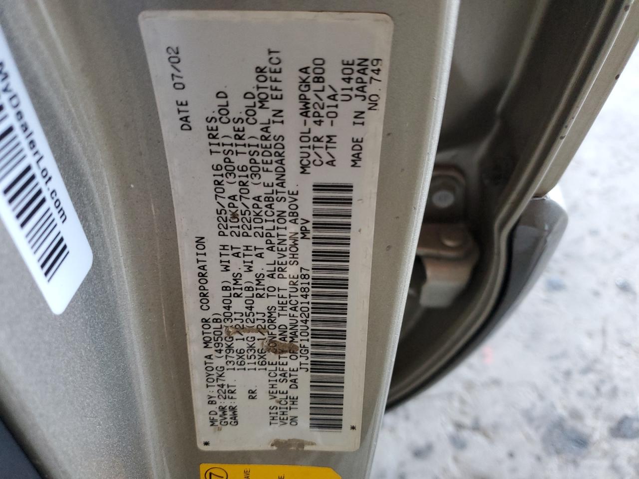 JTJGF10U420148187 2002 Lexus Rx 300