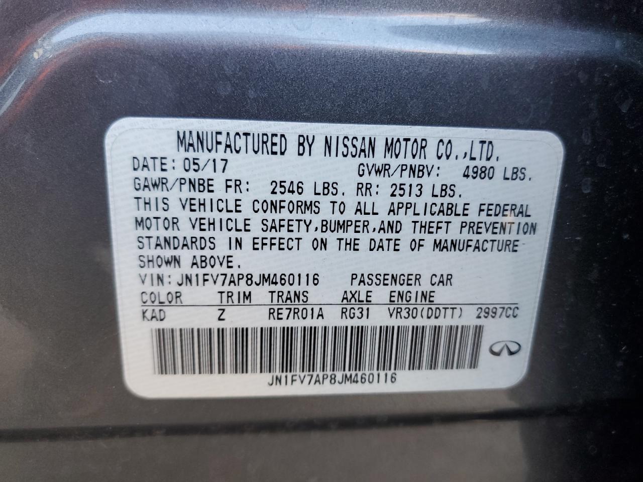 JN1FV7AP8JM460116 2018 Infiniti Q50 Red Sport 400