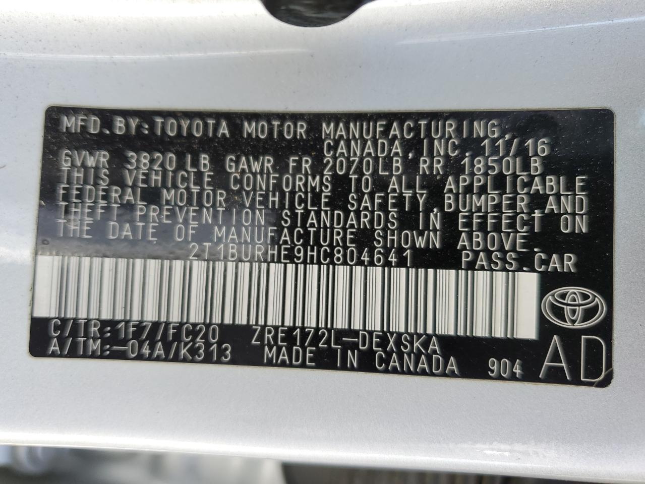 2T1BURHE9HC804641 2017 Toyota Corolla L