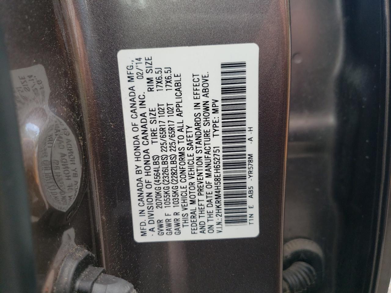 2HKRM4H58EH652751 2014 Honda Cr-V Ex