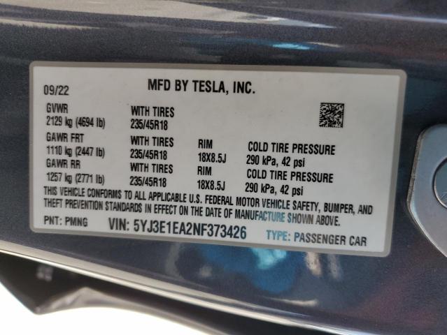 2022 Tesla Model 3 VIN: 5YJ3E1EA2NF373426 Lot: 54464514