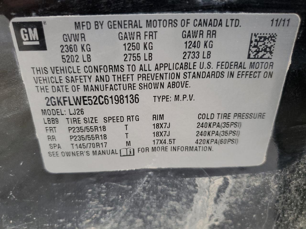 2GKFLWE52C6198136 2012 GMC Terrain Slt