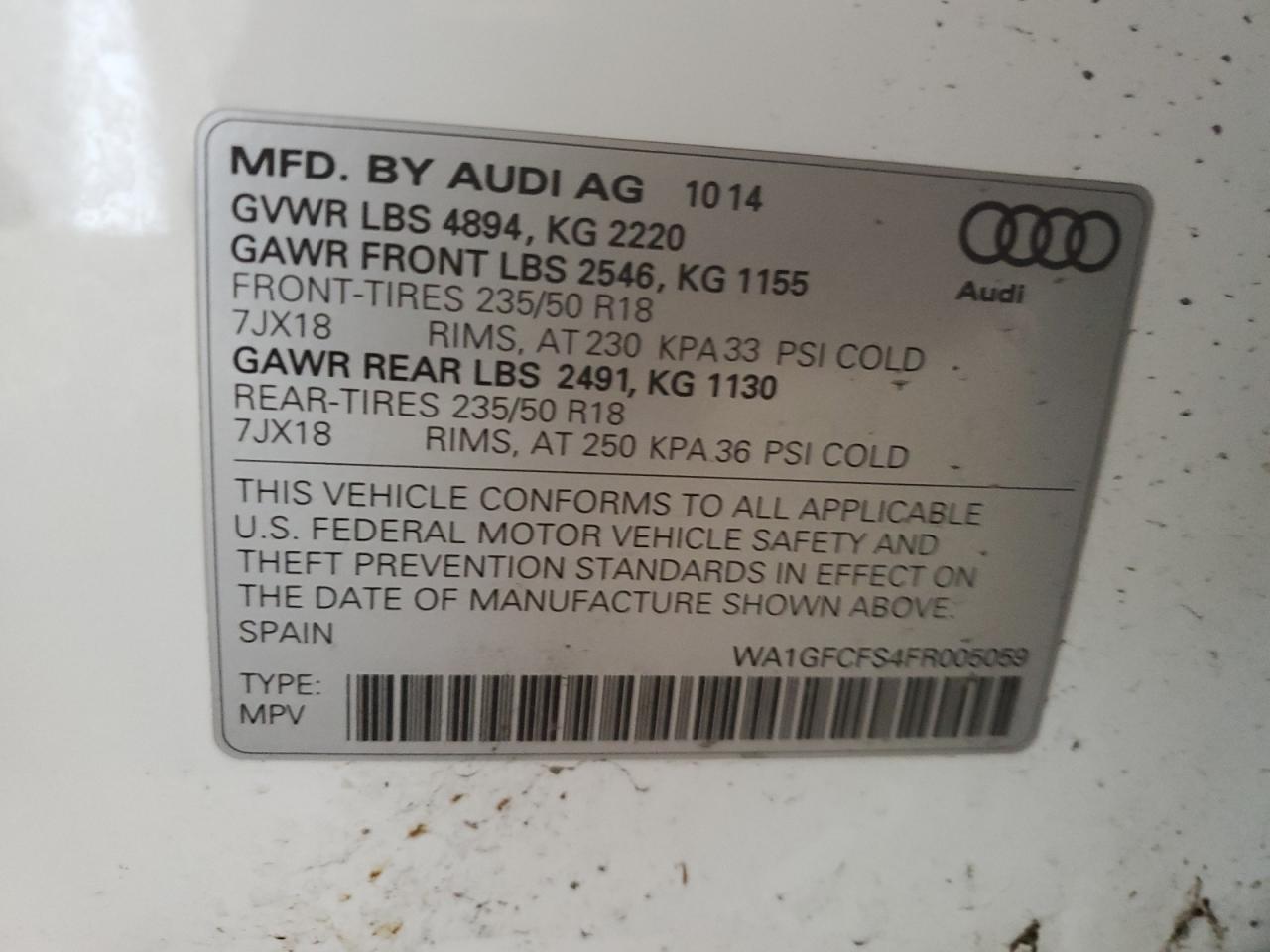 WA1GFCFS4FR005059 2015 Audi Q3 Prestige