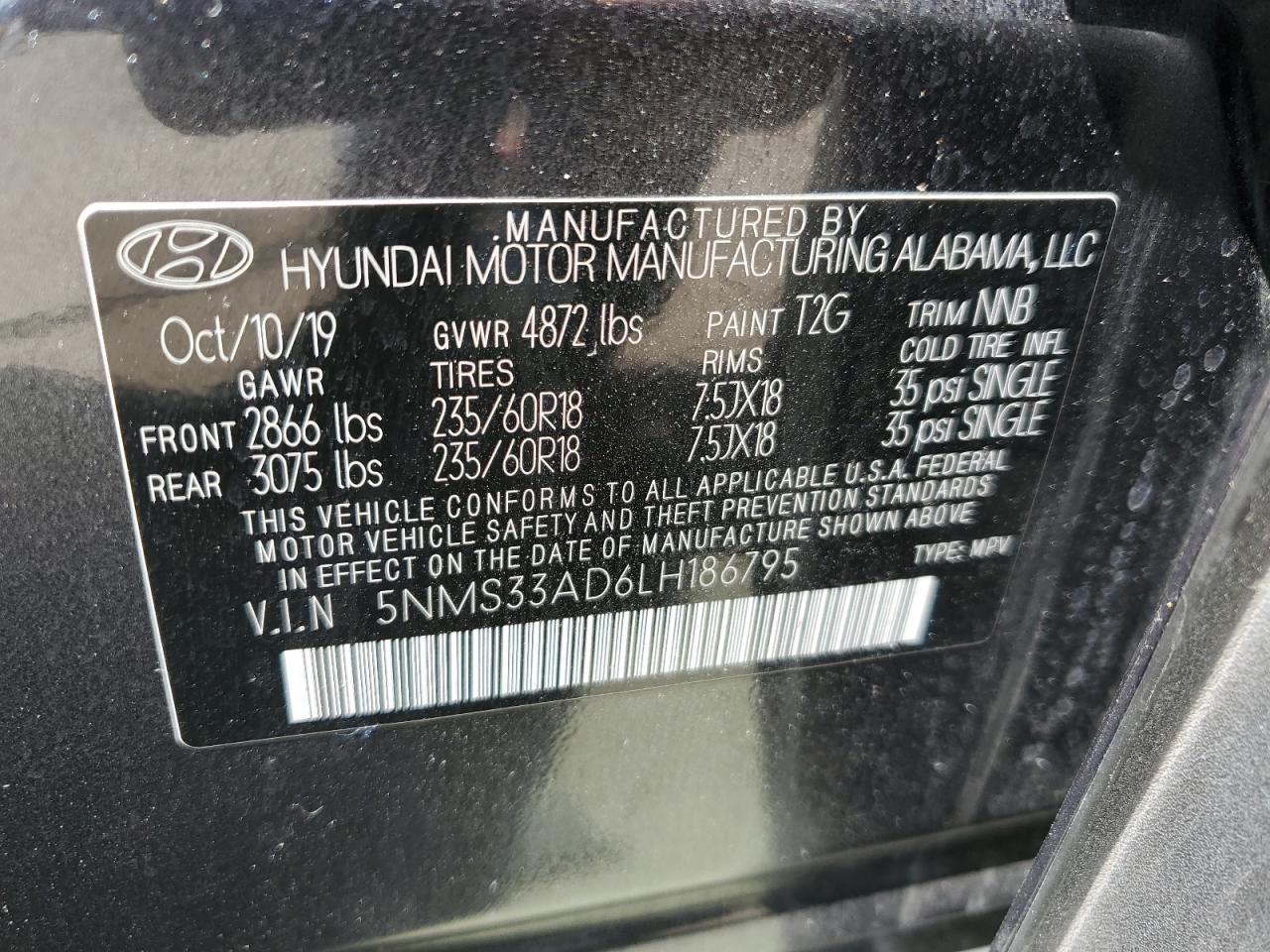 5NMS33AD6LH186795 2020 Hyundai Santa Fe Sel
