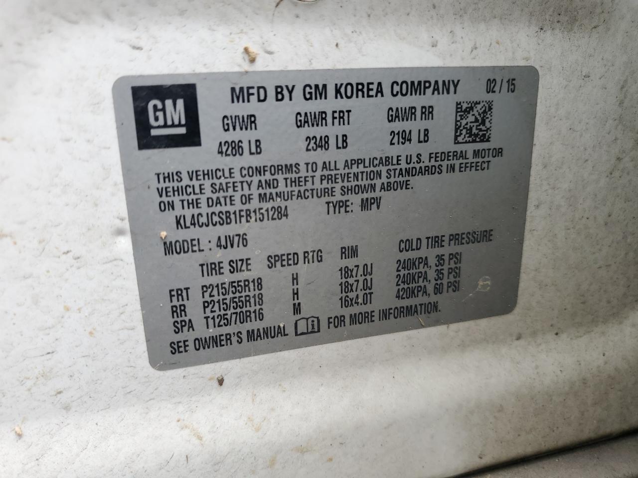 KL4CJCSB1FB151284 2015 Buick Encore