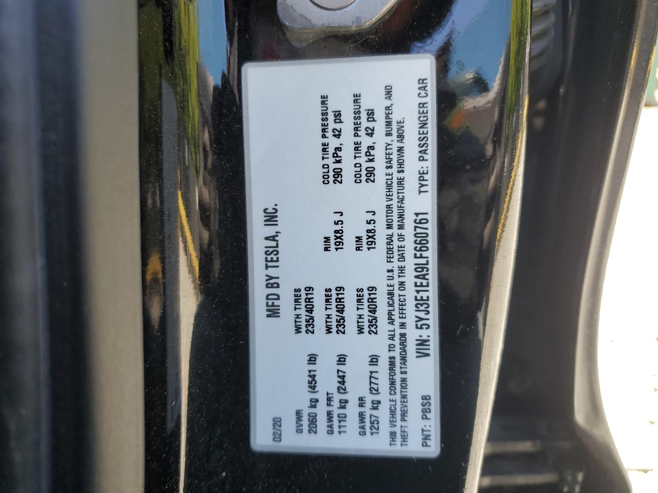 5YJ3E1EA9LF660761 2020 Tesla Model 3