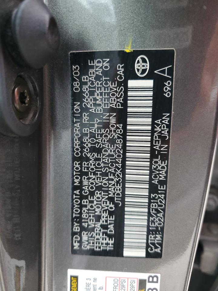 JTDBE32K440248784 2004 Toyota Camry Le