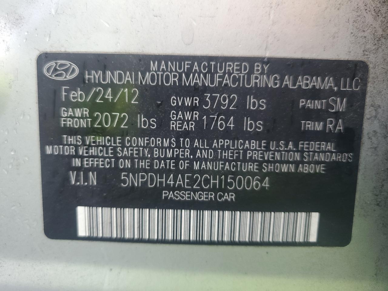 5NPDH4AE2CH150064 2012 Hyundai Elantra Gls