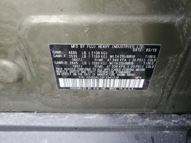 2015 Subaru Outback 2.5I Limited VIN: 4S4BSALC0F3345336 Lot: 54784654