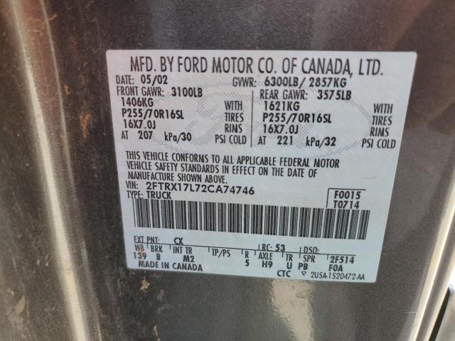 2002 Ford F150 VIN: 2FTRX17L72CA74746 Lot: 56441354