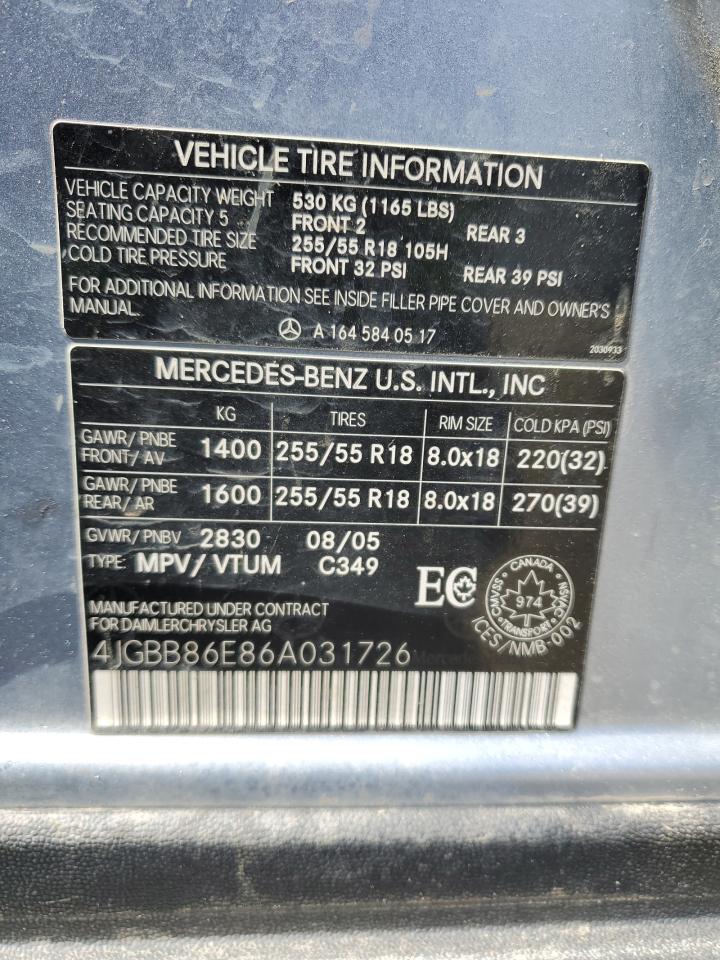 4JGBB86E86A031726 2006 Mercedes-Benz Ml 350