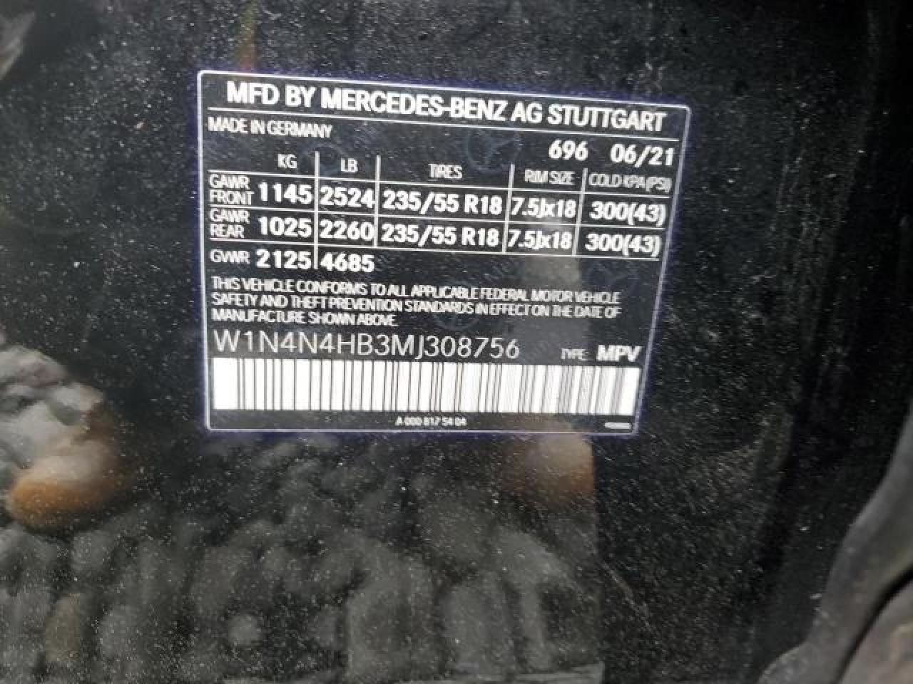 W1N4N4HB3MJ308756 2021 Mercedes-Benz Gla 250 4Matic