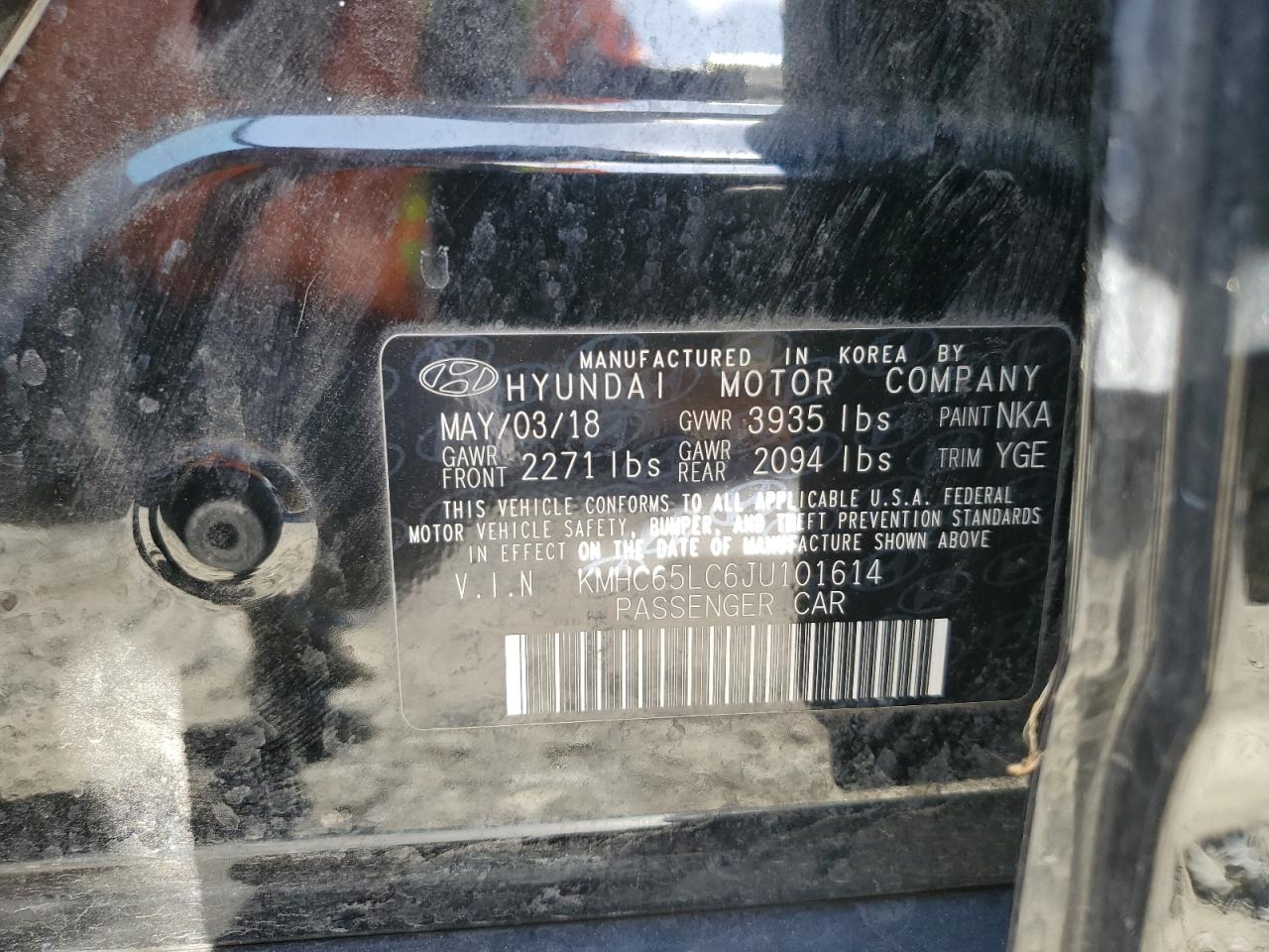 KMHC65LC6JU101614 2018 Hyundai Ioniq Blue