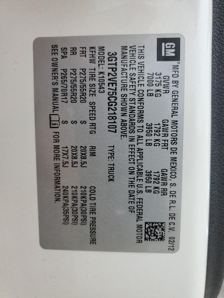 3GTP2VE75CG218107 2012 GMC Sierra K1500 Sle