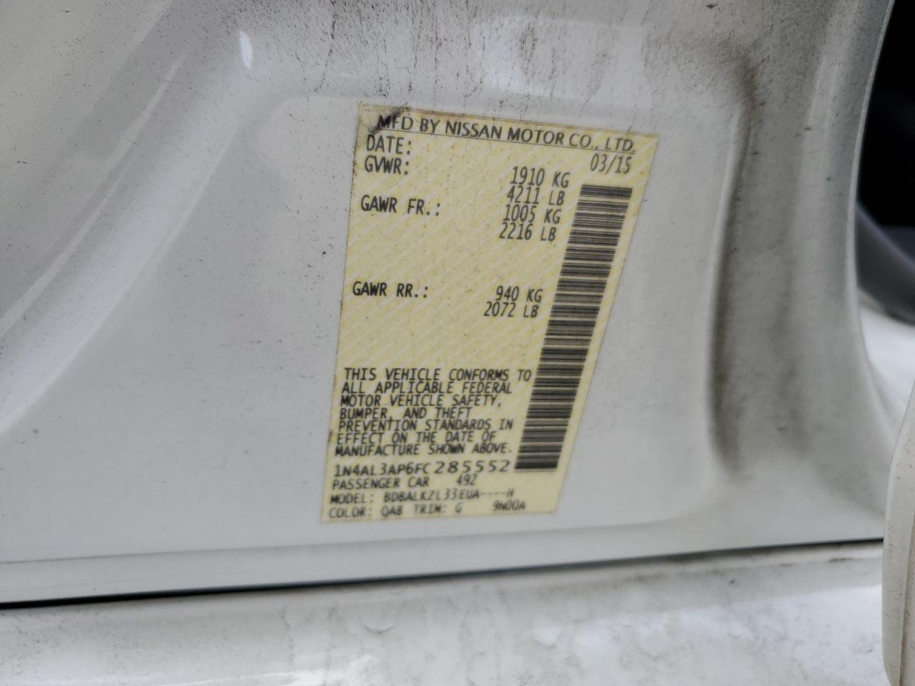 1N4AL3AP6FC285552 2015 Nissan Altima 2.5