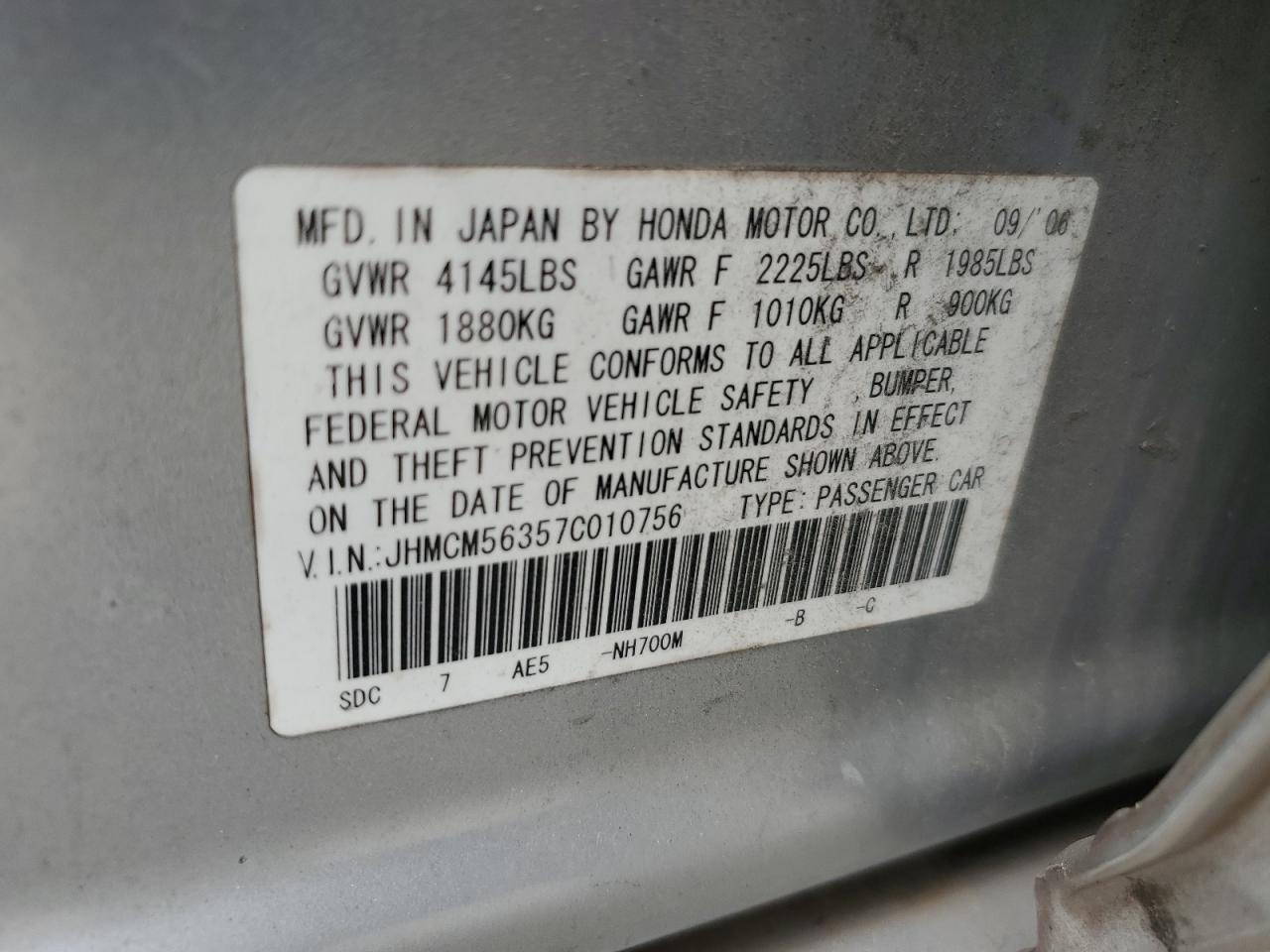 JHMCM56357C010756 2007 Honda Accord Se