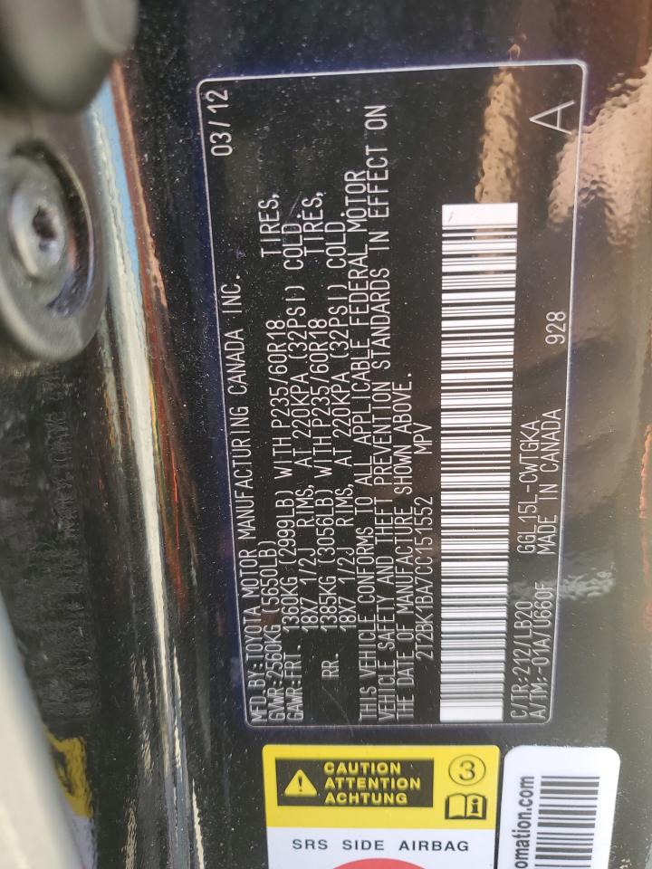 2T2BK1BA7CC151552 2012 Lexus Rx 350