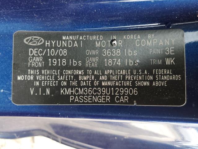 2009 Hyundai Accent Gs VIN: KMHCM36C39U129906 Lot: 54336084