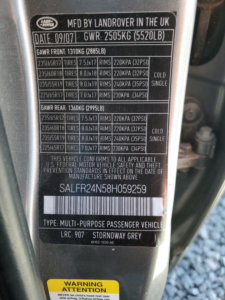 SALFR24N58H059259 2008 Land Rover Lr2 Hse