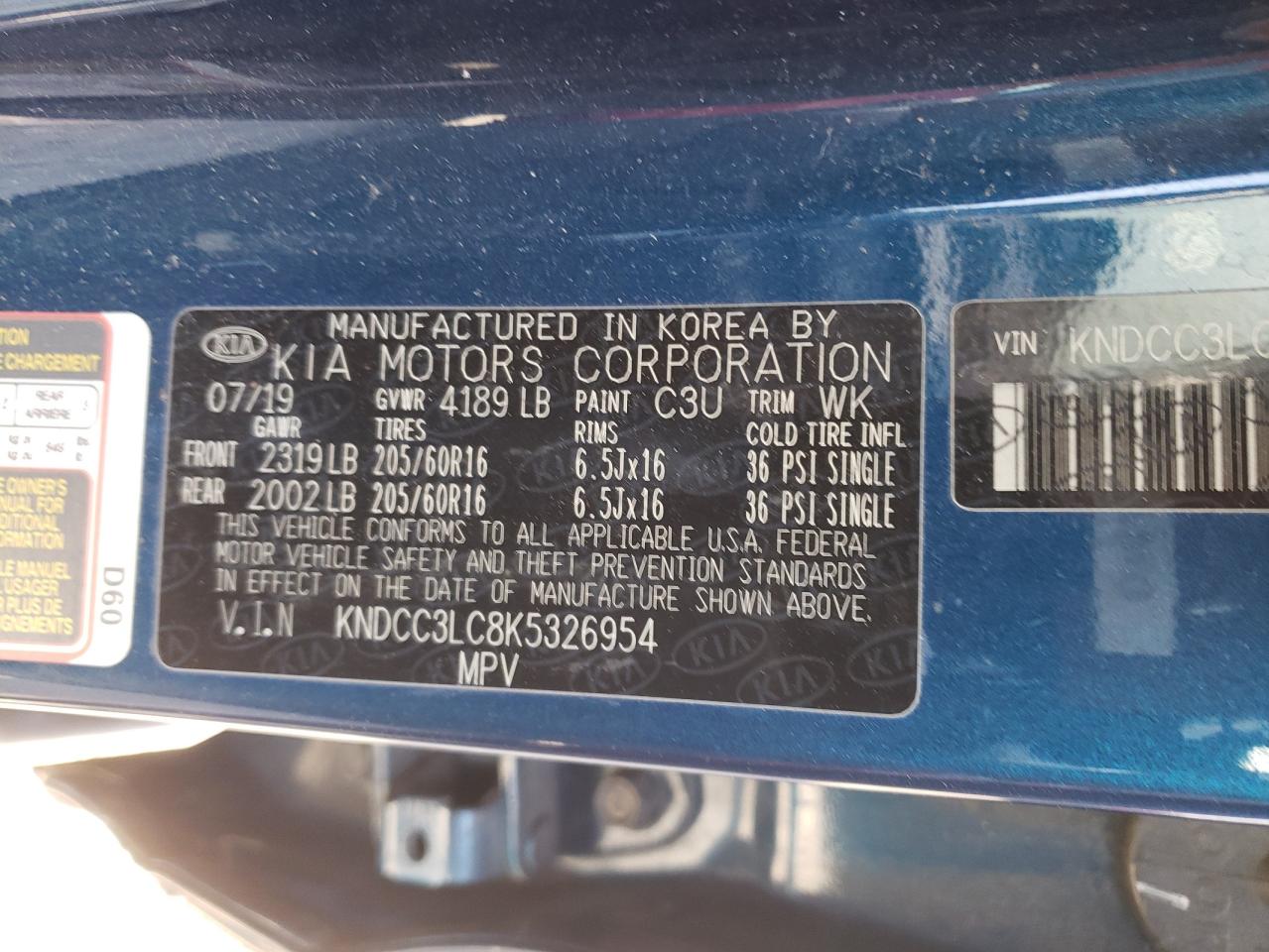 KNDCC3LC8K5326954 2019 Kia Niro Ex