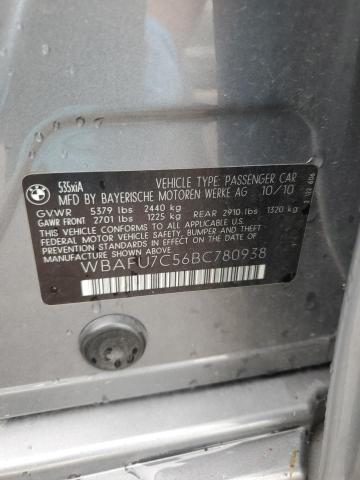 2011 BMW 535 Xi VIN: WBAFU7C56BC780938 Lot: 53957144