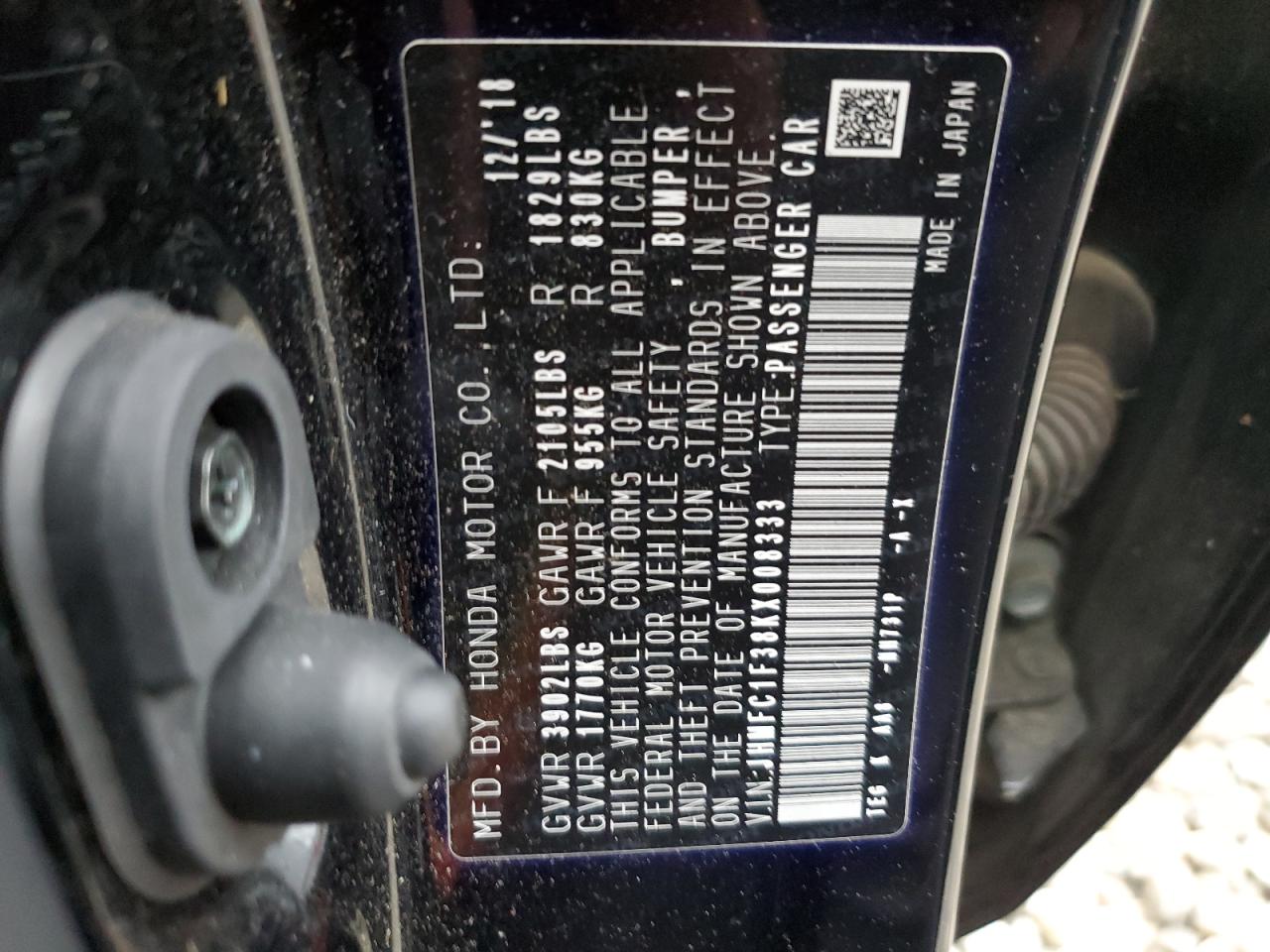 JHMFC1F38KX008333 2019 Honda Civic Ex