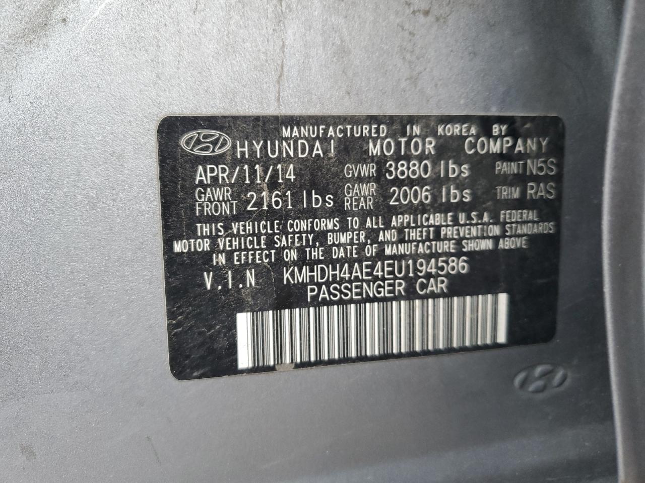 KMHDH4AE4EU194586 2014 Hyundai Elantra Se