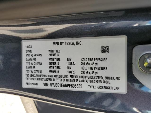 2023 Tesla Model 3 VIN: 5YJ3E1EA6PF695635 Lot: 53943404