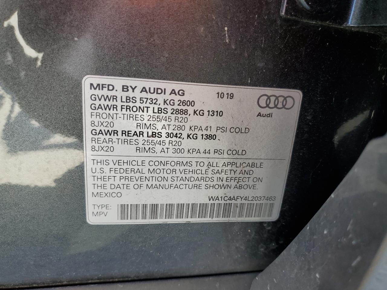 WA1C4AFY4L2037463 2020 Audi Sq5 Prestige