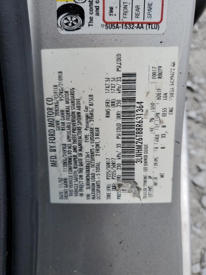 3LNHM26T88R631364 2008 Lincoln Mkz